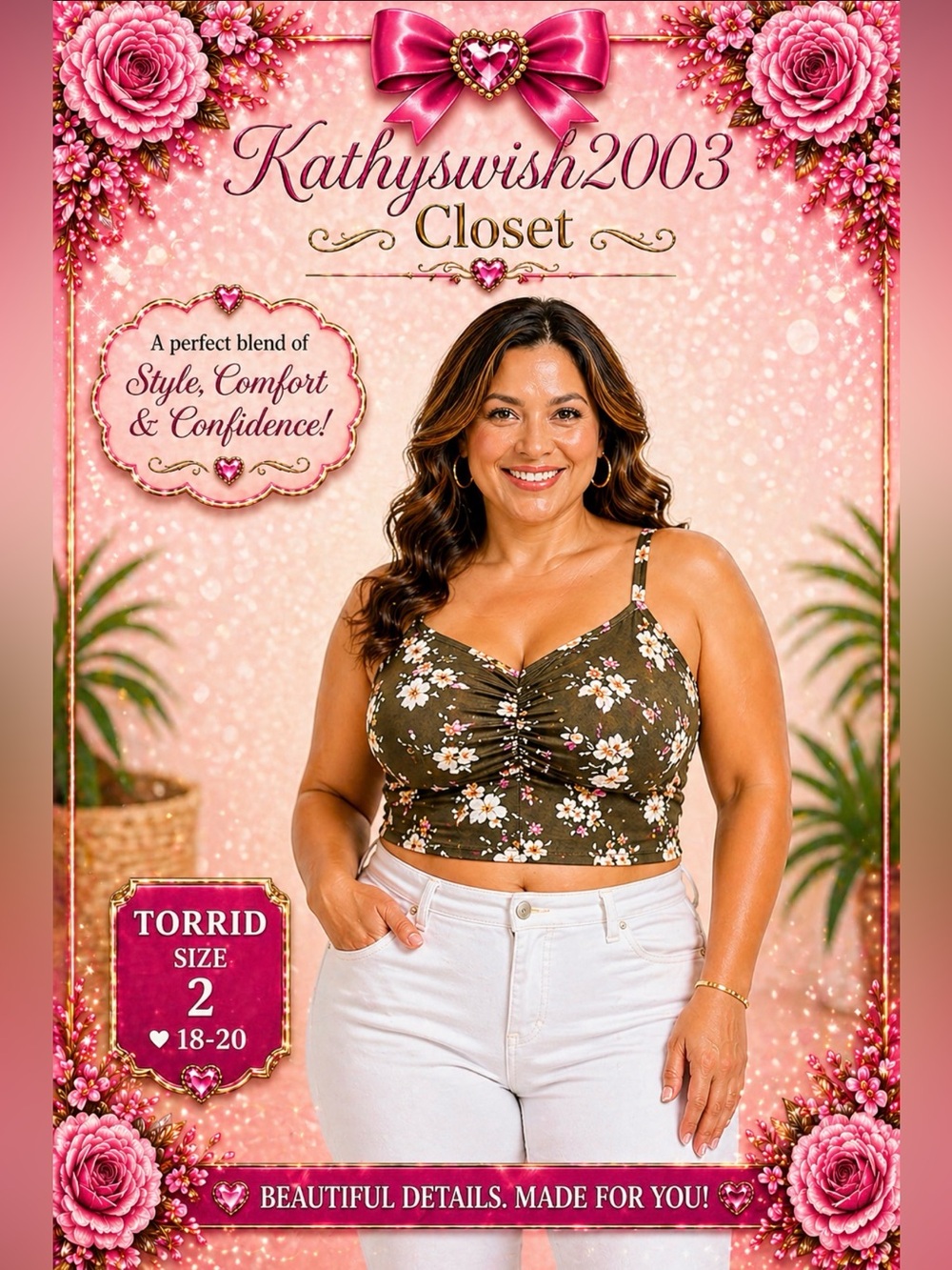 Torrid Green Floral Ruched Crop Top 2X